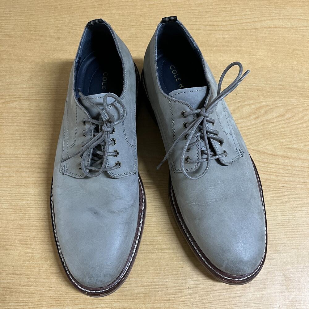 COLE HAAN Frankland Grand Gray Leather Dress Plain Toe Oxfords Shoes Mens Sz 7.5